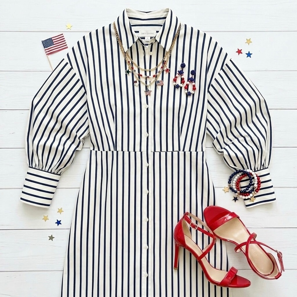 NWT Striped Button-Up Sleeve Dress (Size XS)